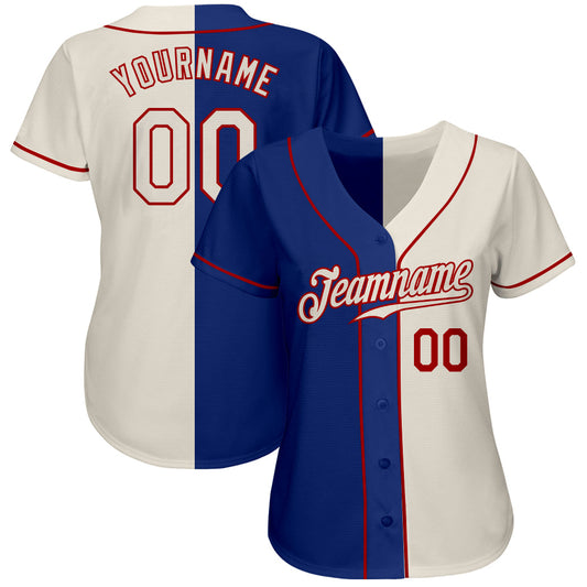 Custom Royal Cream-Red Authentic Split Fashion Baseball Jersey - Sky-Custom