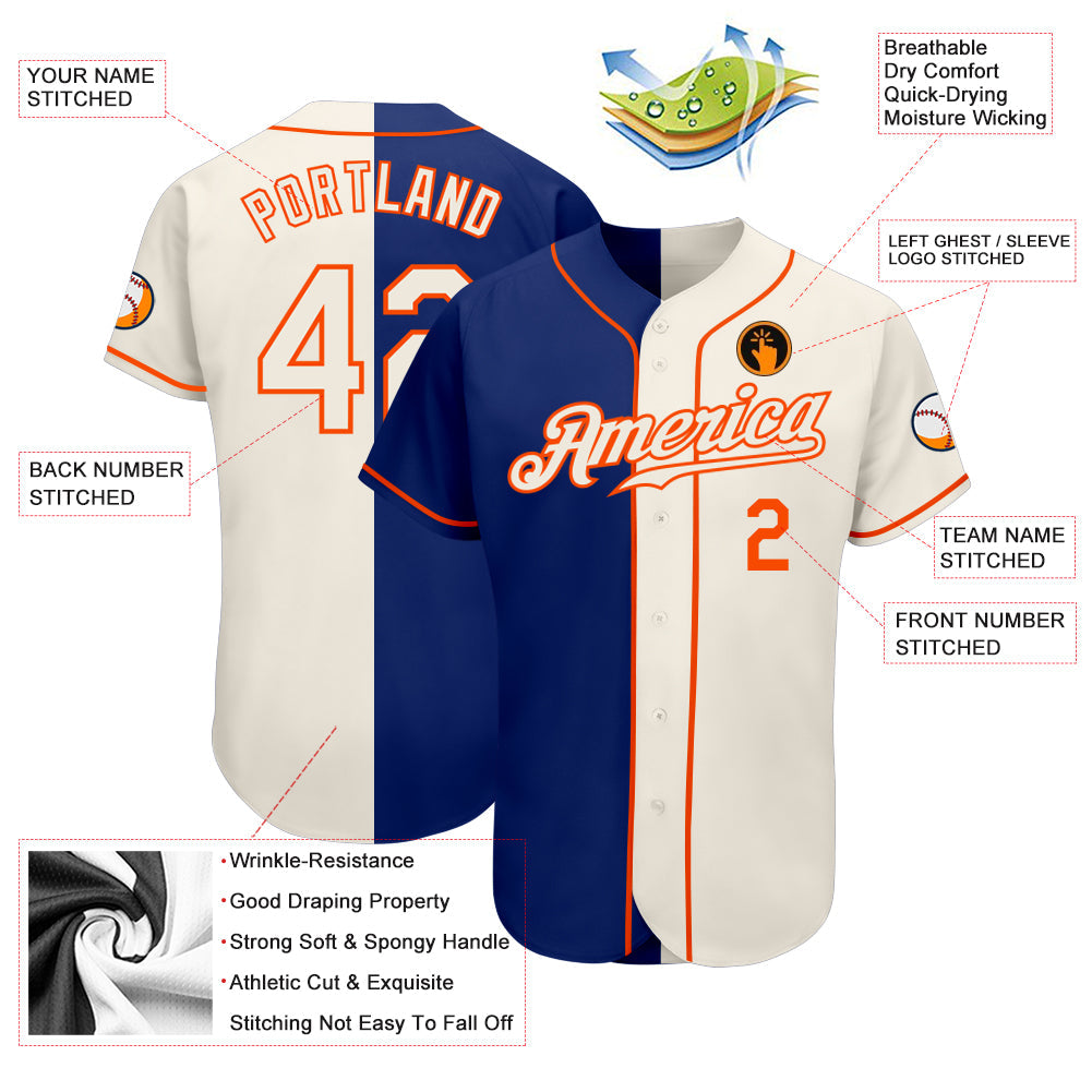 Custom Royal Cream-Orange Authentic Split Fashion Baseball Jersey - Sky-Custom
