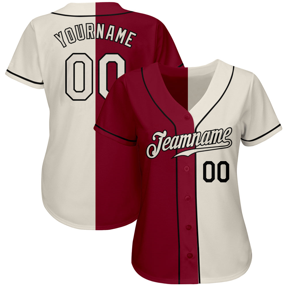 Custom Crimson Cream-Black Authentic Split Fashion Baseball Jersey - Sky-Custom