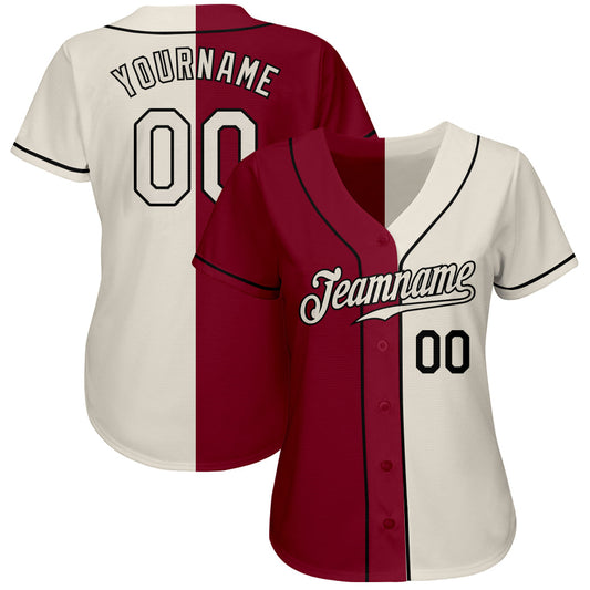 Custom Crimson Cream-Black Authentic Split Fashion Baseball Jersey - Sky-Custom