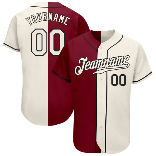 Custom Crimson Cream-Black Authentic Split Fashion Baseball Jersey - Sky-Custom