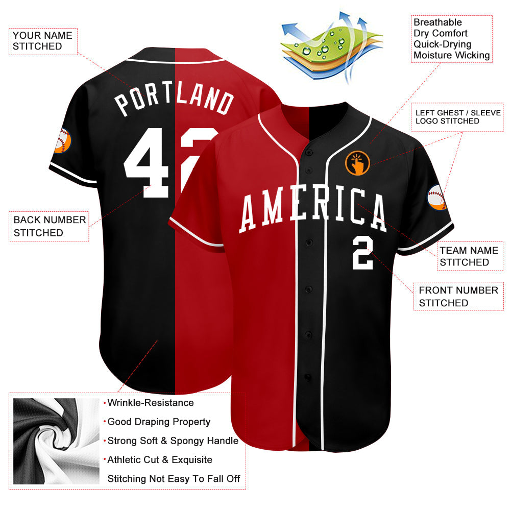 Custom Black White-Red Authentic Split Fashion Baseball Jersey - Sky-Custom