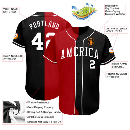 Custom Black White-Red Authentic Split Fashion Baseball Jersey - Sky-Custom