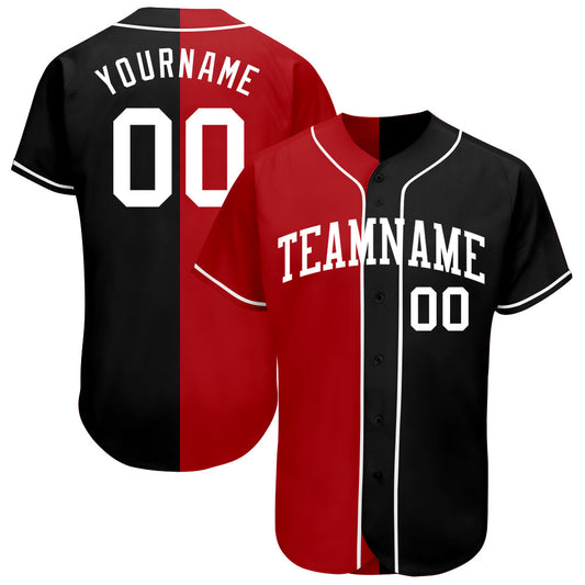 Custom Black White-Red Authentic Split Fashion Baseball Jersey - Sky-Custom
