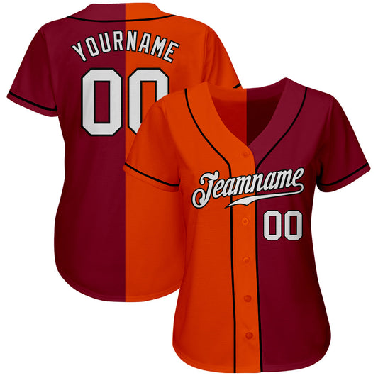 Custom Crimson White Orange-Black Authentic Split Fashion Baseball Jersey - Sky-Custom