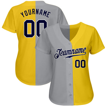 Custom Yellow Navy Gray-White Authentic Split Fashion Baseball Jersey - Sky-Custom