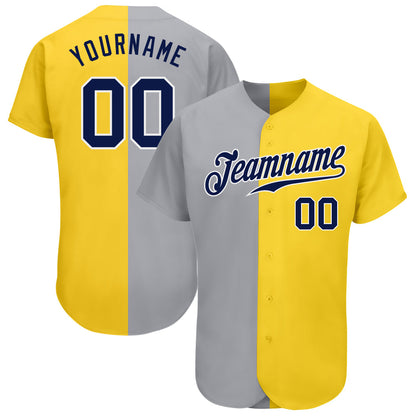 Custom Yellow Navy Gray-White Authentic Split Fashion Baseball Jersey - Sky-Custom