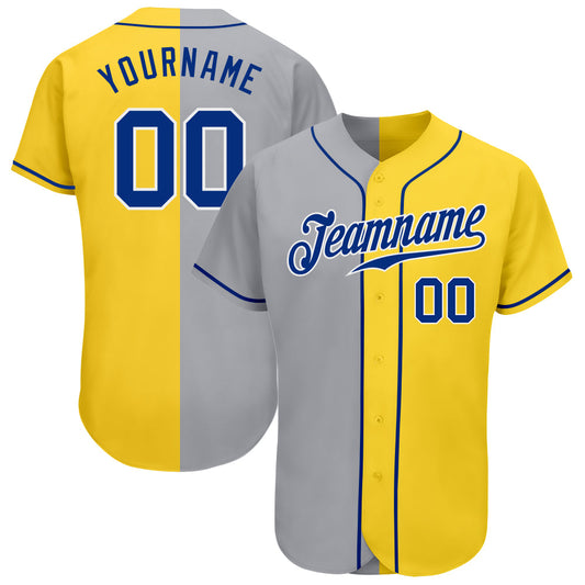 Custom Yellow Royal Gray-White Authentic Split Fashion Baseball Jersey - Sky-Custom