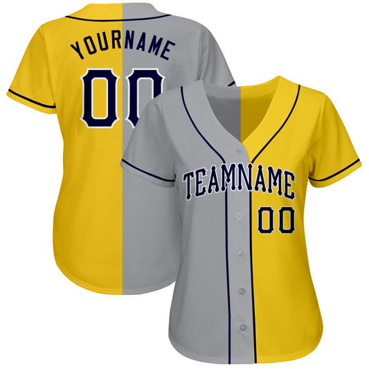 Custom Yellow Navy Gray-White Authentic Split Fashion Baseball Jersey - Sky-Custom