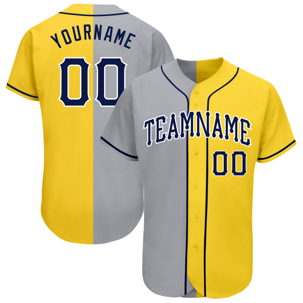 Custom Yellow Navy Gray-White Authentic Split Fashion Baseball Jersey - Sky-Custom