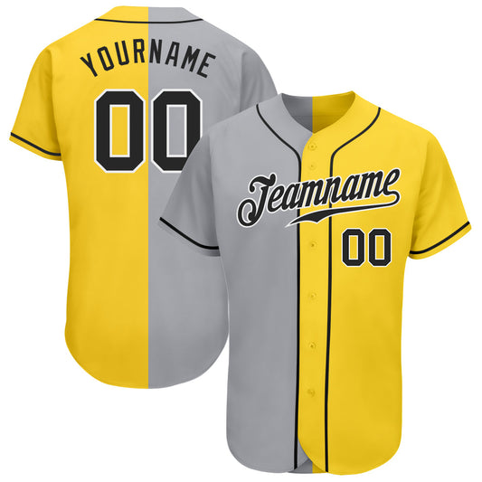 Custom Yellow Black Gray-White Authentic Split Fashion Baseball Jersey - Sky-Custom