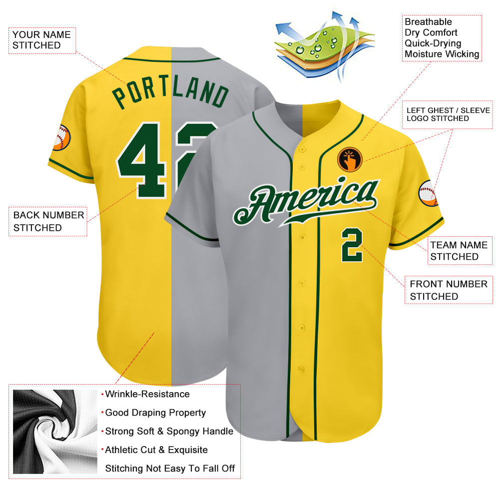 Custom Yellow Green-Gray Authentic Split Fashion Baseball Jersey - Sky-Custom