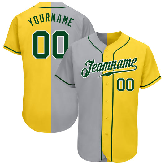 Custom Yellow Green-Gray Authentic Split Fashion Baseball Jersey - Sky-Custom