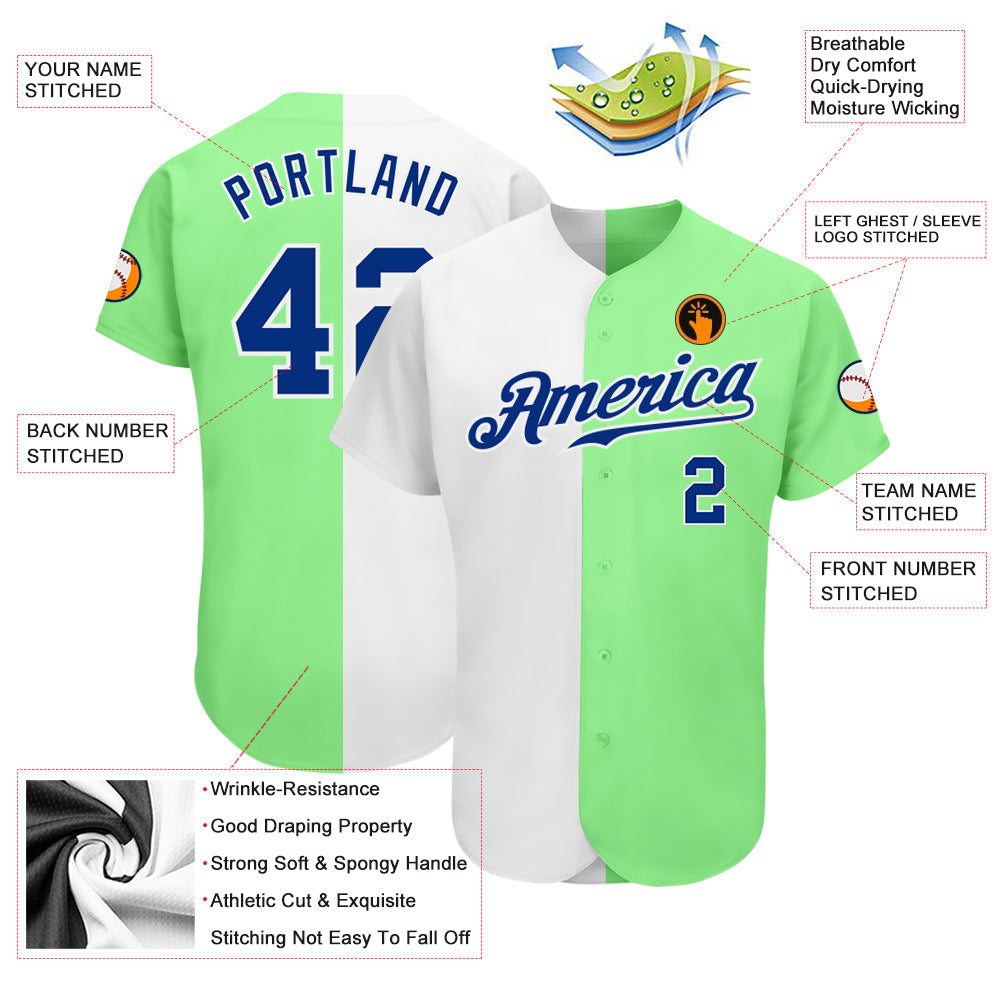 Custom Pea Green Royal-White Authentic Split Fashion Baseball Jersey - Sky-Custom