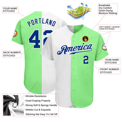 Custom Pea Green Royal-White Authentic Split Fashion Baseball Jersey - Sky-Custom