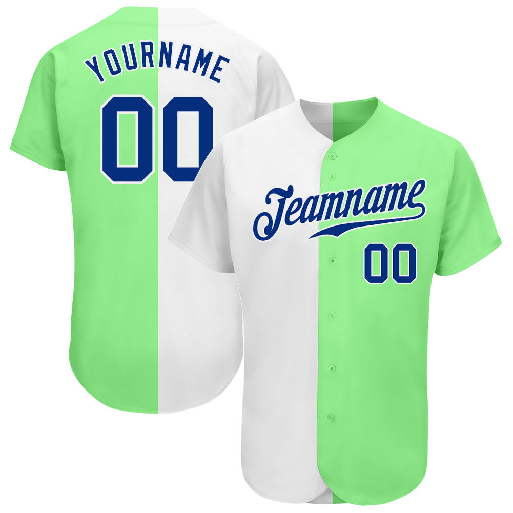 Custom Pea Green Royal-White Authentic Split Fashion Baseball Jersey - Sky-Custom