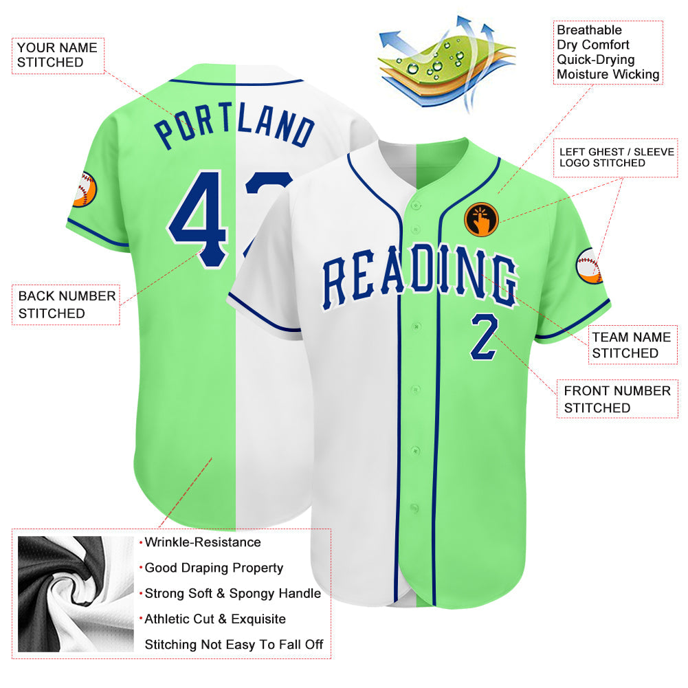 Custom Pea Green Royal-White Authentic Split Fashion Baseball Jersey - Sky-Custom