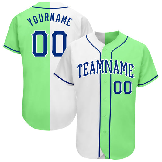 Custom Pea Green Royal-White Authentic Split Fashion Baseball Jersey - Sky-Custom