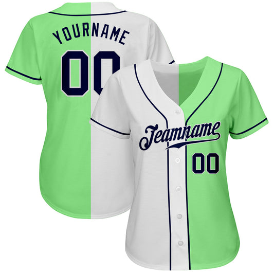 Custom Pea Green Navy-White Authentic Split Fashion Baseball Jersey - Sky-Custom