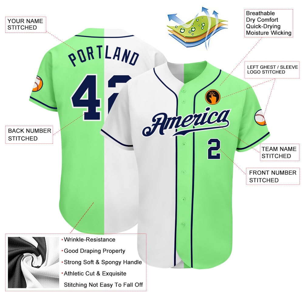 Custom Pea Green Navy-White Authentic Split Fashion Baseball Jersey - Sky-Custom