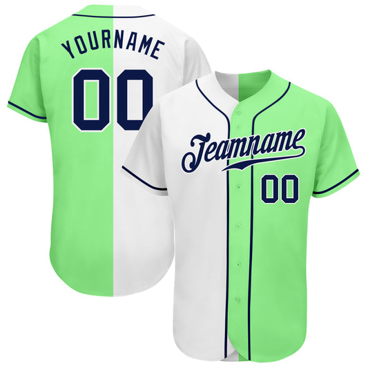 Custom Pea Green Navy-White Authentic Split Fashion Baseball Jersey - Sky-Custom