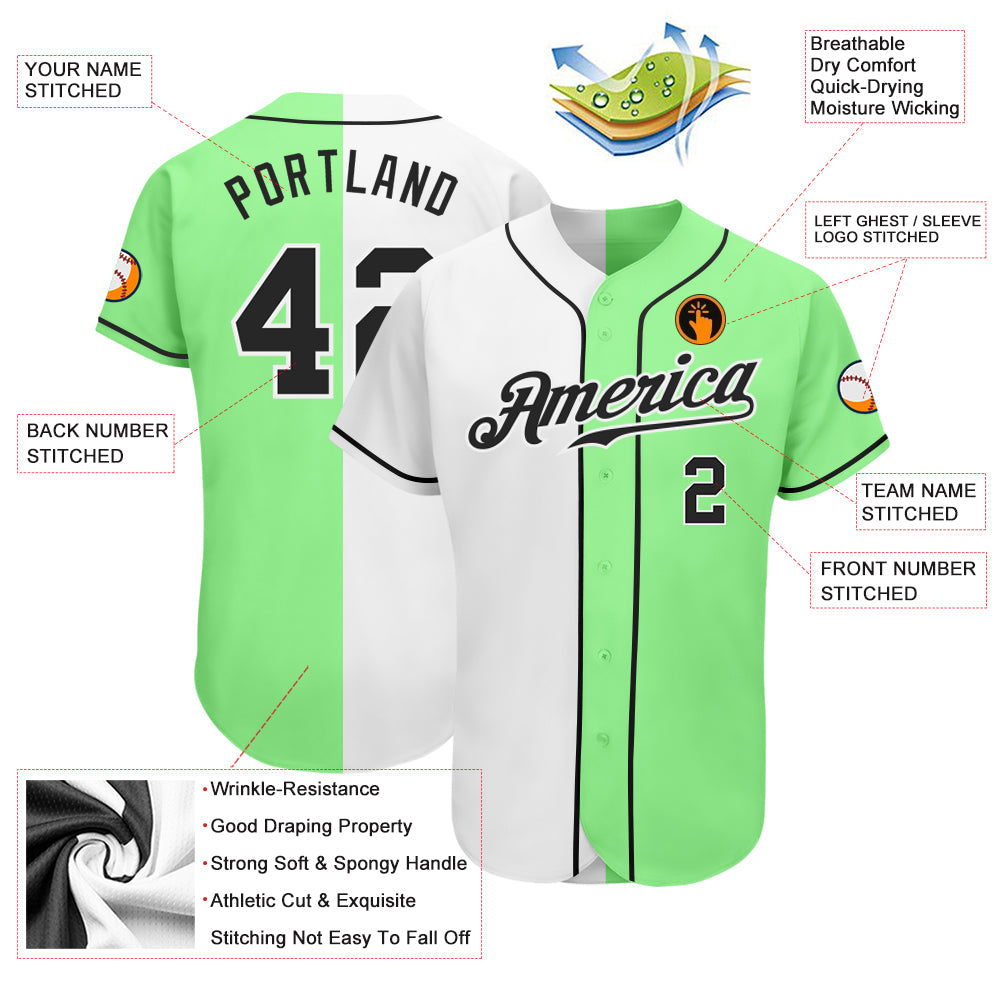 Custom Pea Green Black-White Authentic Split Fashion Baseball Jersey - Sky-Custom