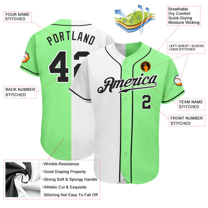 Custom Pea Green Black-White Authentic Split Fashion Baseball Jersey - Sky-Custom