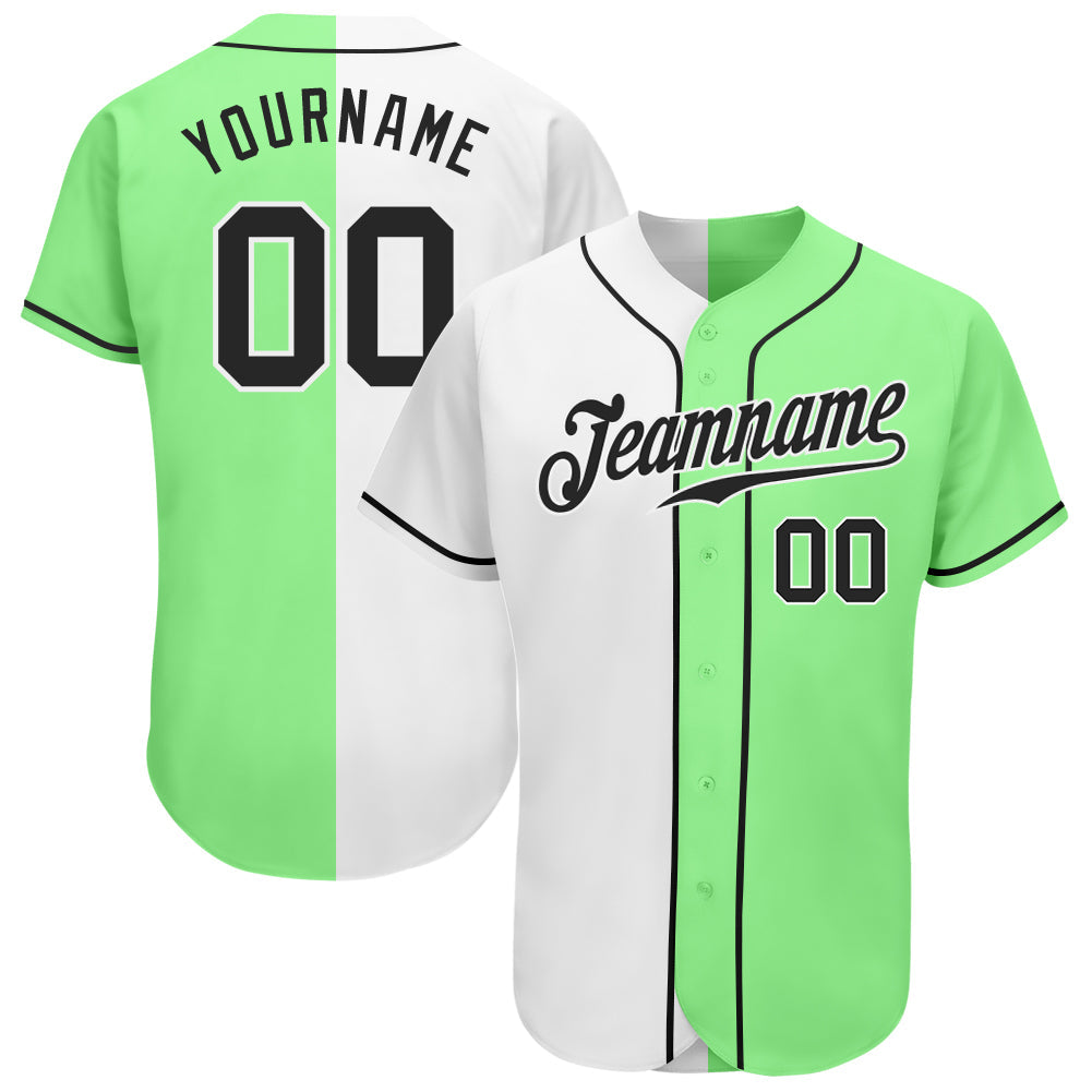 Custom Pea Green Black-White Authentic Split Fashion Baseball Jersey - Sky-Custom