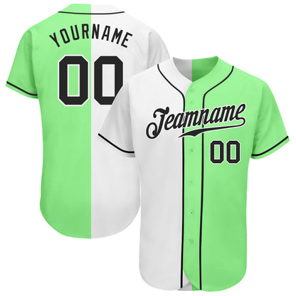 Custom Pea Green Black-White Authentic Split Fashion Baseball Jersey - Sky-Custom