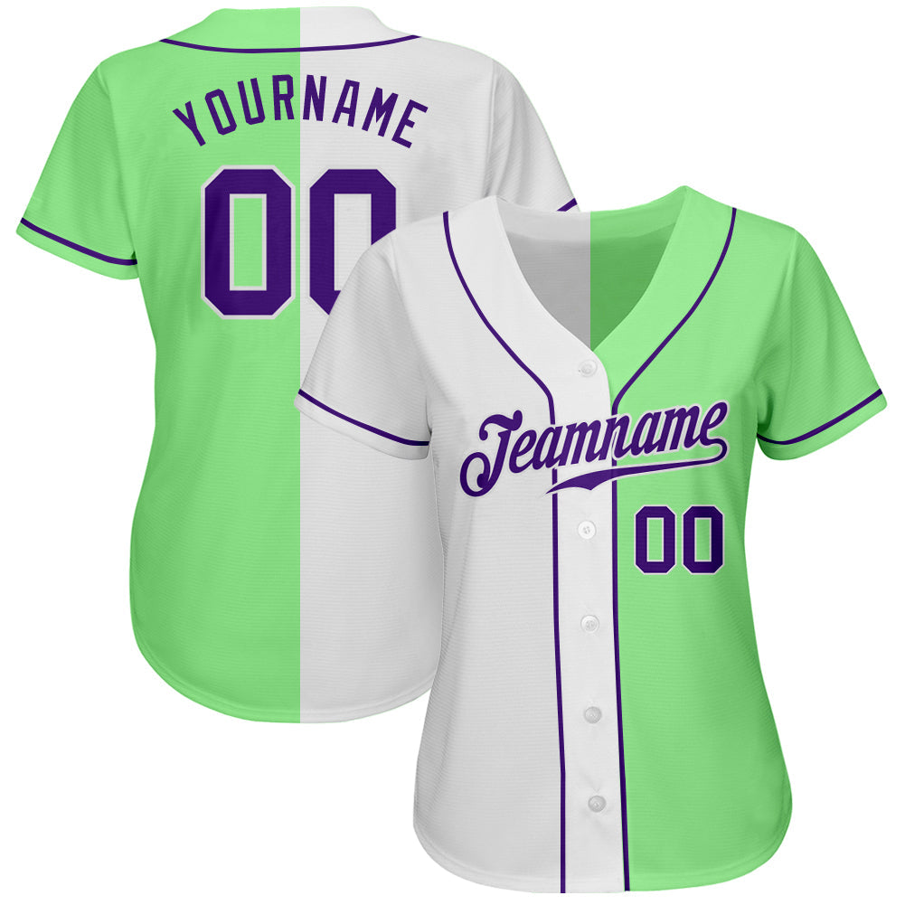 Custom Pea Green Purple-White Authentic Split Fashion Baseball Jersey - Sky-Custom
