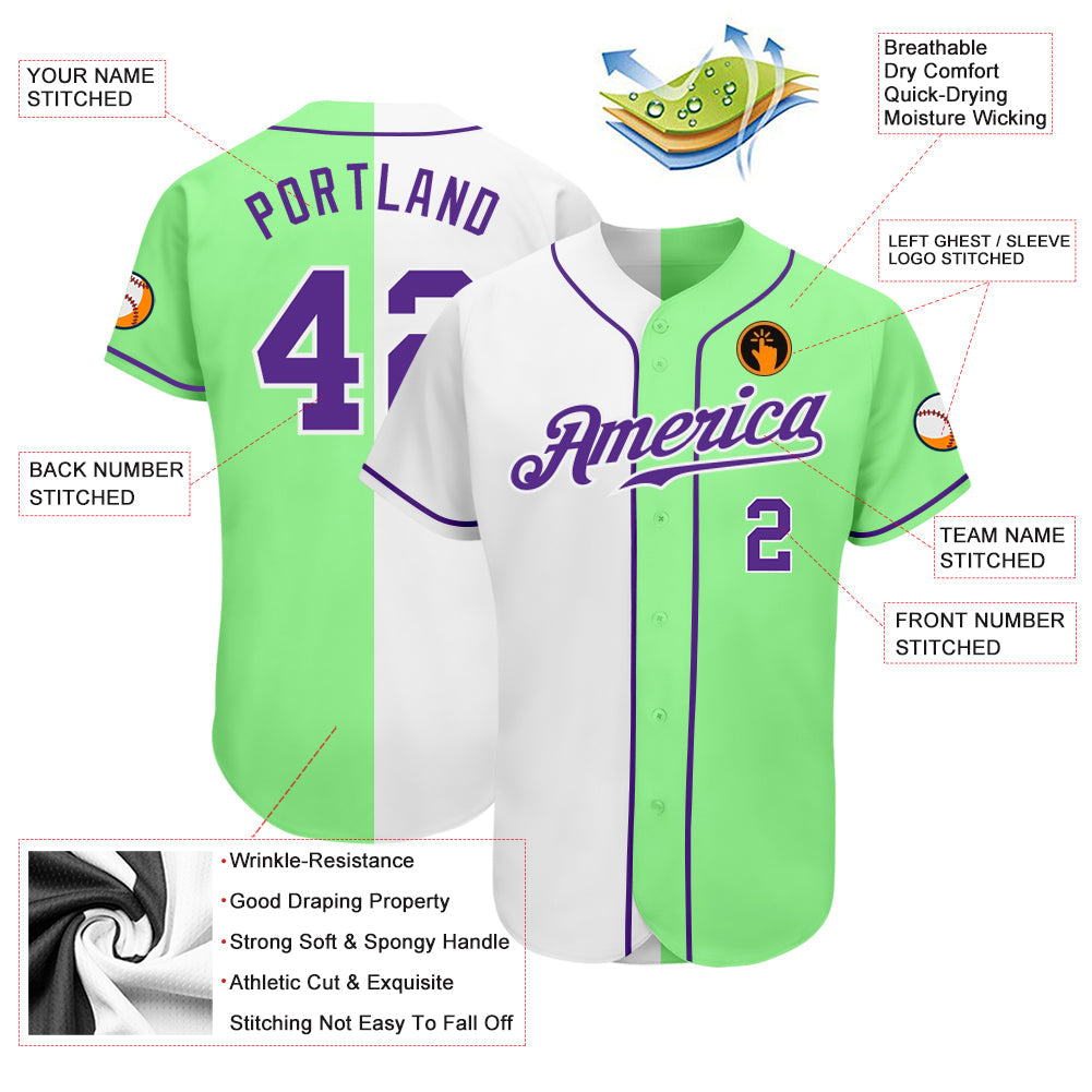 Custom Pea Green Purple-White Authentic Split Fashion Baseball Jersey - Sky-Custom