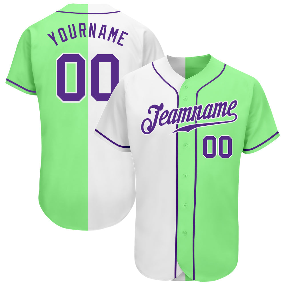 Custom Pea Green Purple-White Authentic Split Fashion Baseball Jersey - Sky-Custom