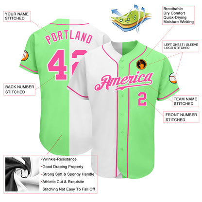Custom Pea Green Pink-White Authentic Split Fashion Baseball Jersey - Sky-Custom