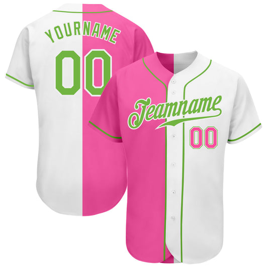 Custom White Neon Green-Pink Authentic Split Fashion Baseball Jersey - Sky-Custom
