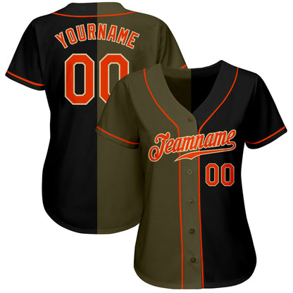 Custom Black Orange Olive-Cream Authentic Split Fashion Baseball Jersey - Sky-Custom