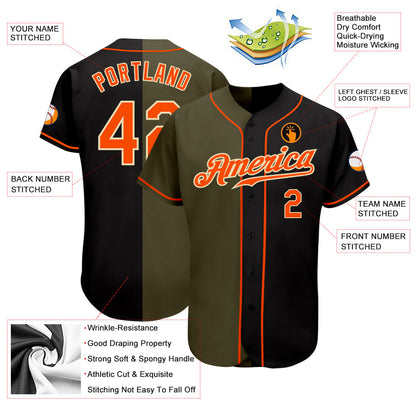 Custom Black Orange Olive-Cream Authentic Split Fashion Baseball Jersey - Sky-Custom