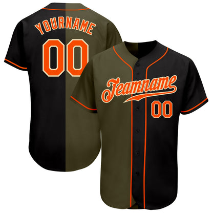 Custom Black Orange Olive-Cream Authentic Split Fashion Baseball Jersey - Sky-Custom