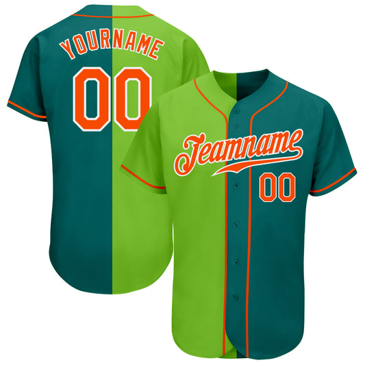 Custom Teal Orange Neon Green-White Authentic Split Fashion Baseball Jersey - Sky-Custom