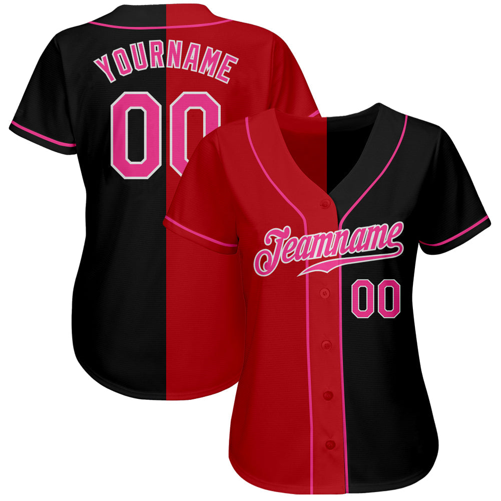 Custom Black Pink Red-White Authentic Split Fashion Baseball Jersey - Sky-Custom