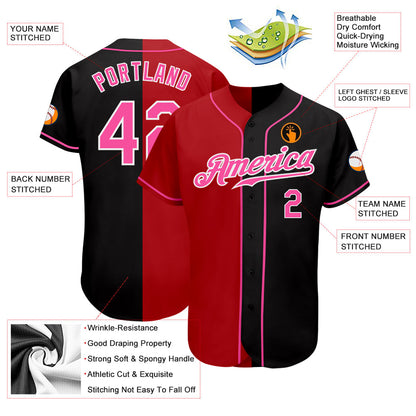 Custom Black Pink Red-White Authentic Split Fashion Baseball Jersey - Sky-Custom