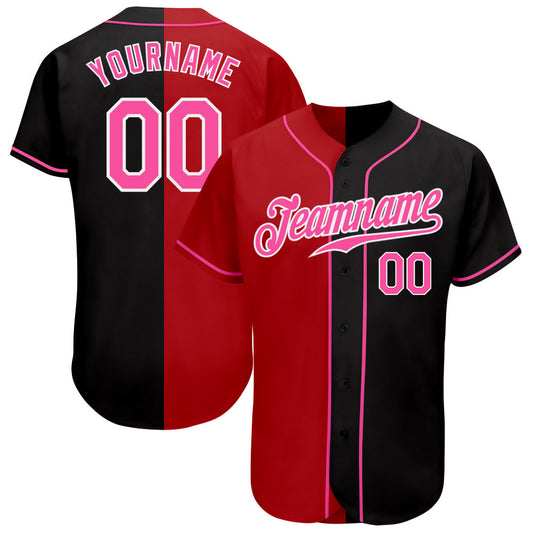 Custom Black Pink Red-White Authentic Split Fashion Baseball Jersey - Sky-Custom