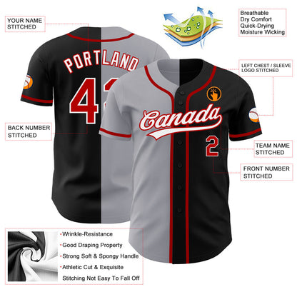 Custom Black Red-Gray Authentic Split Fashion Baseball Jersey - Sky-Custom