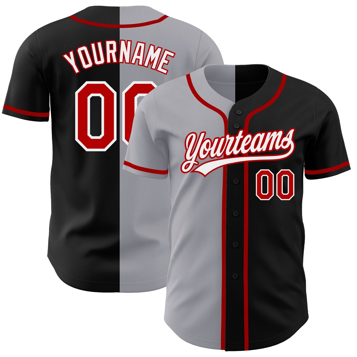 Custom Black Red-Gray Authentic Split Fashion Baseball Jersey - Sky-Custom