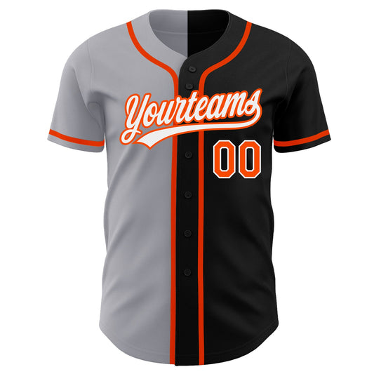 Custom Black Orange-Gray Authentic Split Fashion Baseball Jersey - Sky-Custom
