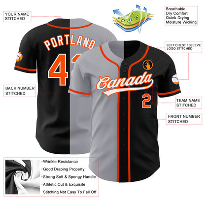 Custom Black Orange-Gray Authentic Split Fashion Baseball Jersey - Sky-Custom