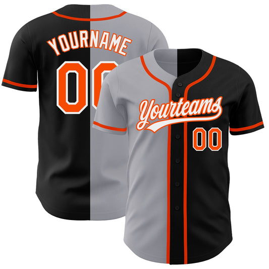 Custom Black Orange-Gray Authentic Split Fashion Baseball Jersey - Sky-Custom