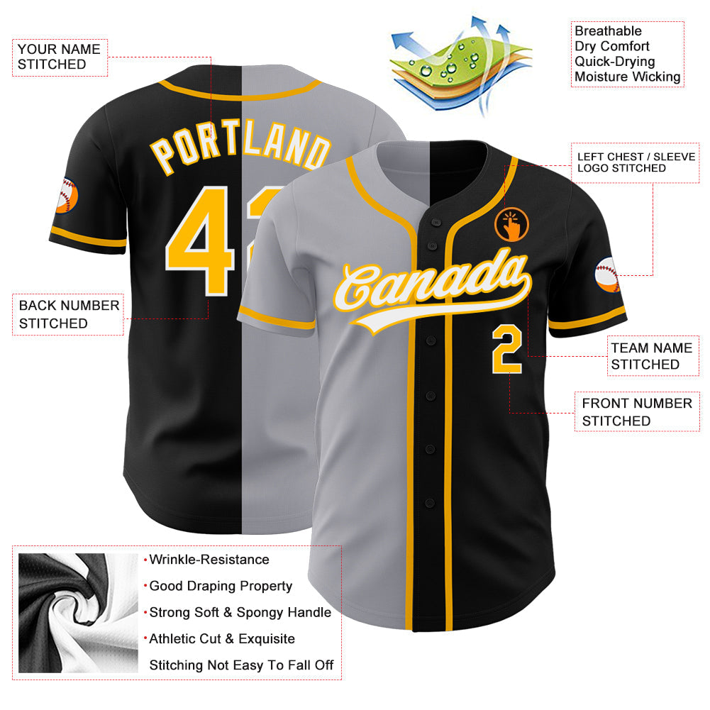 Custom Black Gold-Gray Authentic Split Fashion Baseball Jersey - Sky-Custom