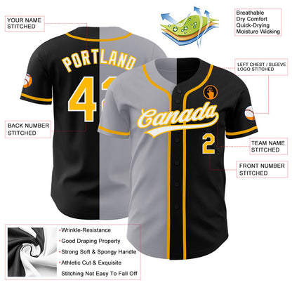 Custom Black Gold-Gray Authentic Split Fashion Baseball Jersey - Sky-Custom