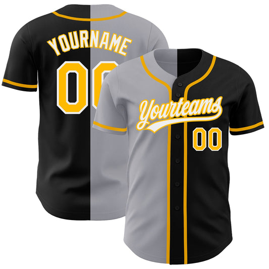 Custom Black Gold-Gray Authentic Split Fashion Baseball Jersey - Sky-Custom