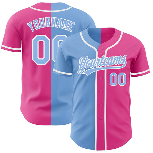Custom Pink Light Blue-White Authentic Split Fashion Baseball Jersey - Sky-Custom